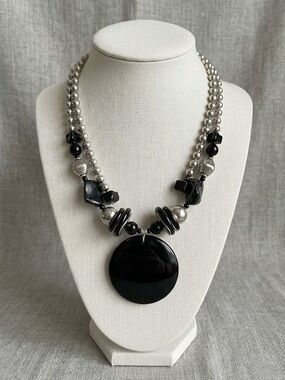 Statement Black & Silver Beaded Pendant Necklace